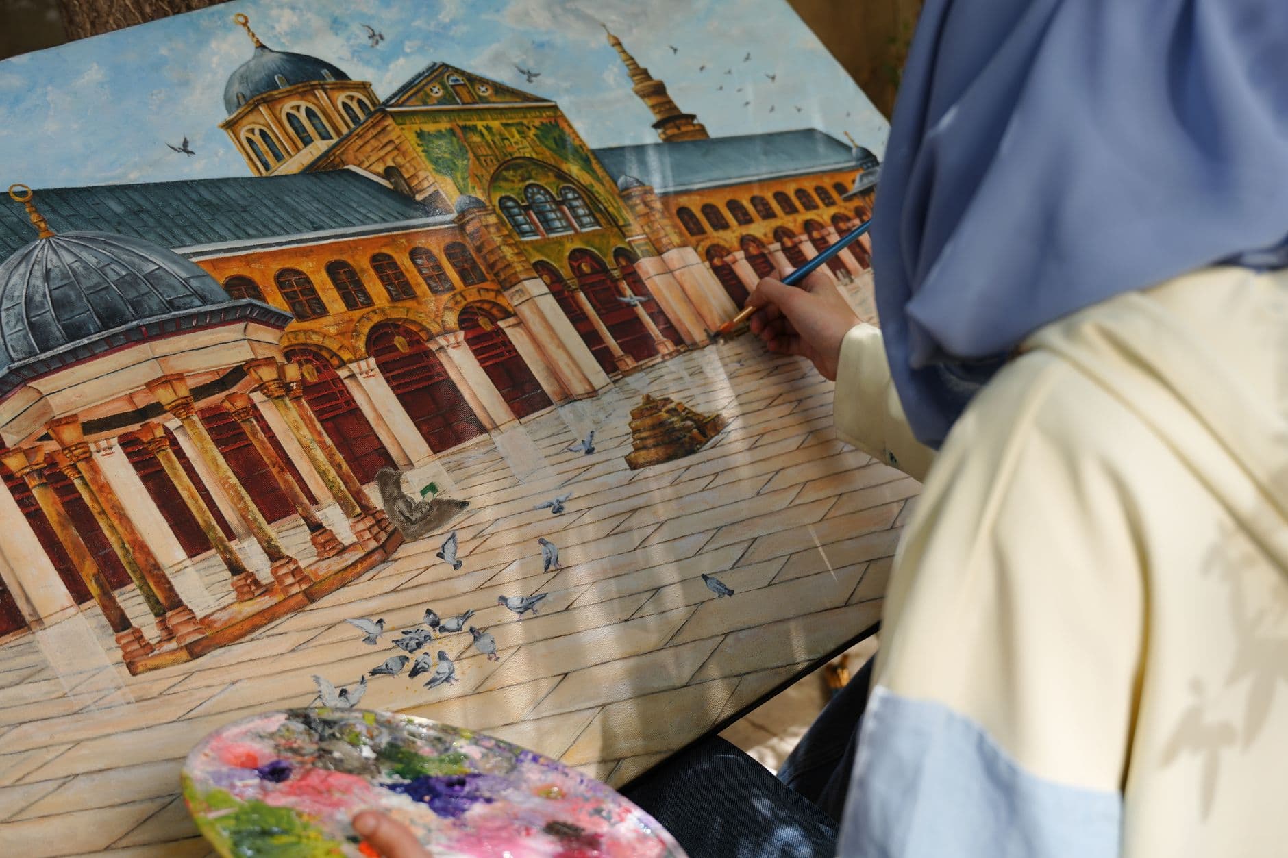 Emevî Camii'ni resmeden bir ressam, Şam