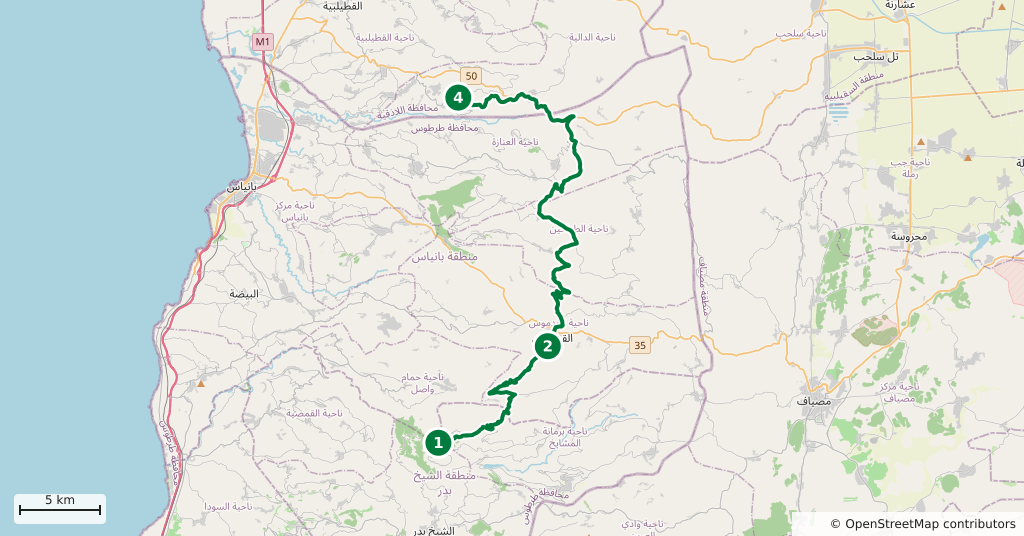 The route on a map