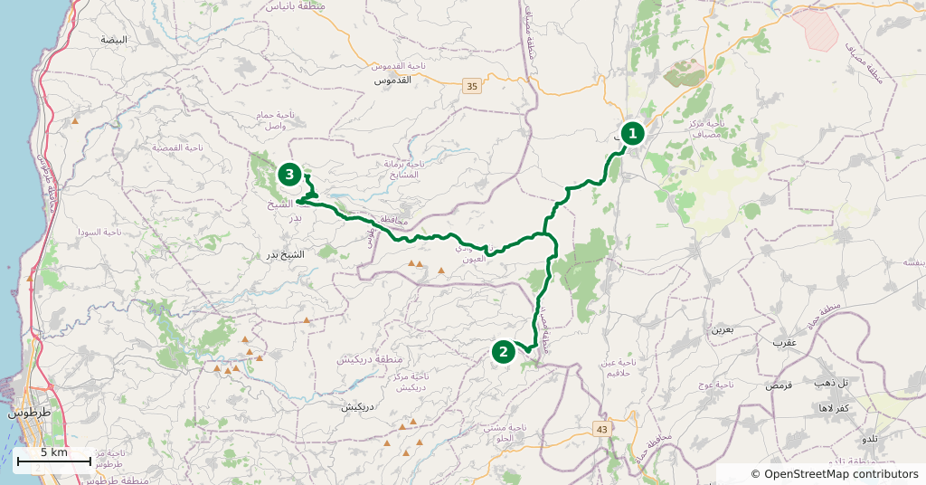 The route on a map