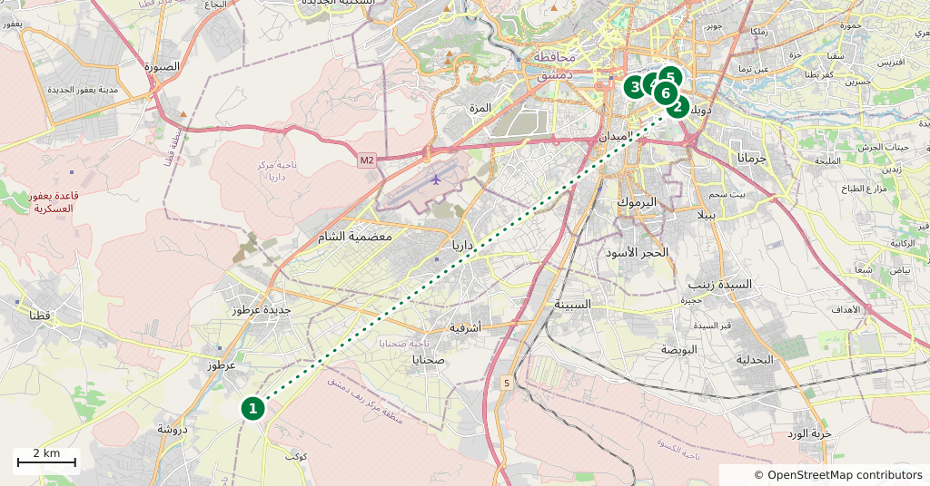 The route on a map